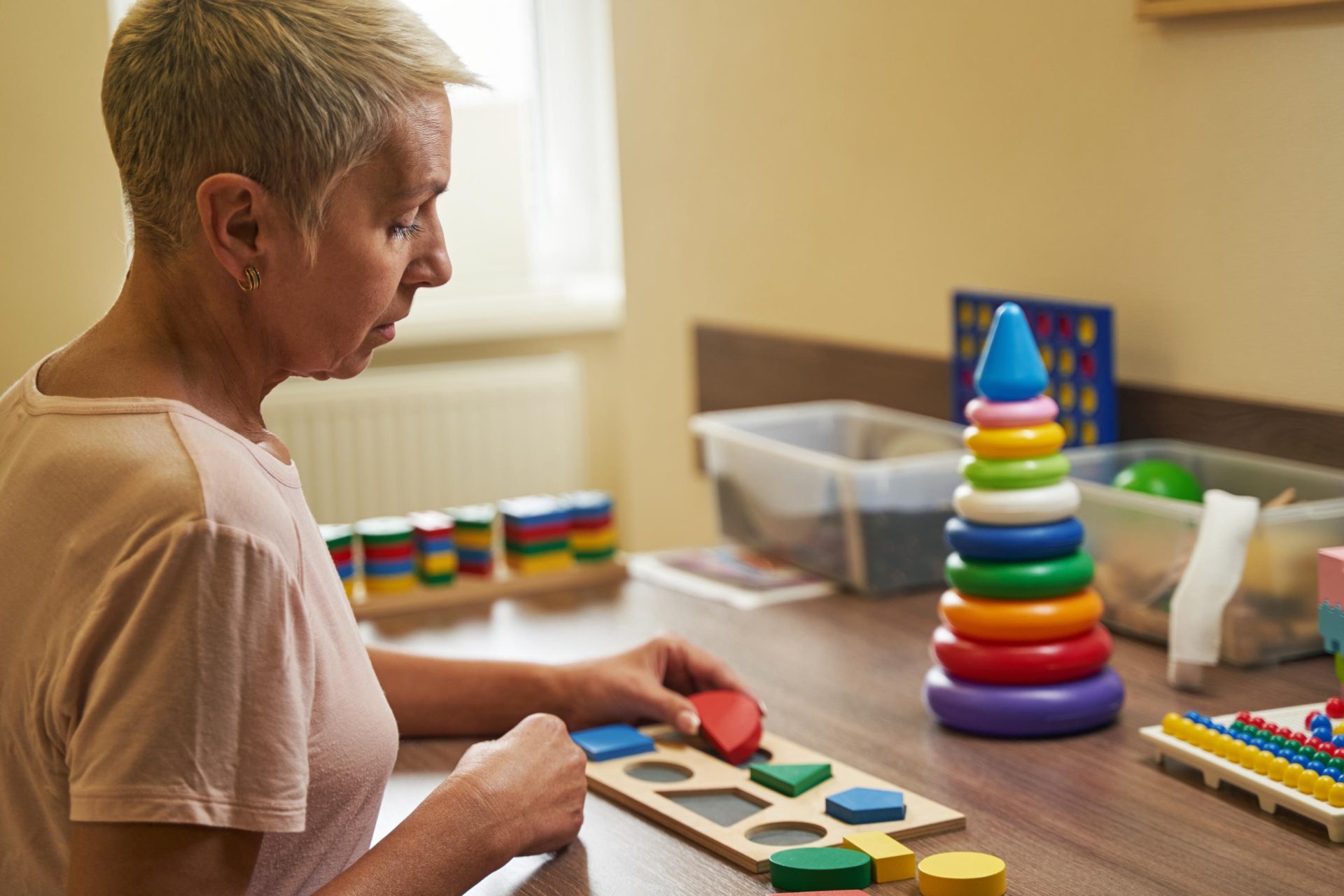 Woman playing educational and strategy games